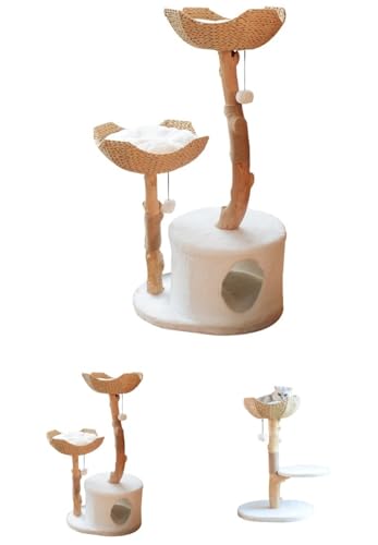sandqvipaキャットタワー 猫爬架 キャットツリー 無垢材の猫用クライミングフレーム 組み立てが簡単 多層プラットフォーム付き シャーシが安定しています 省スペース 運動不足解消 キャットタワー 多頭 複数の猫の飼育に適しています (ダブルネストツリ