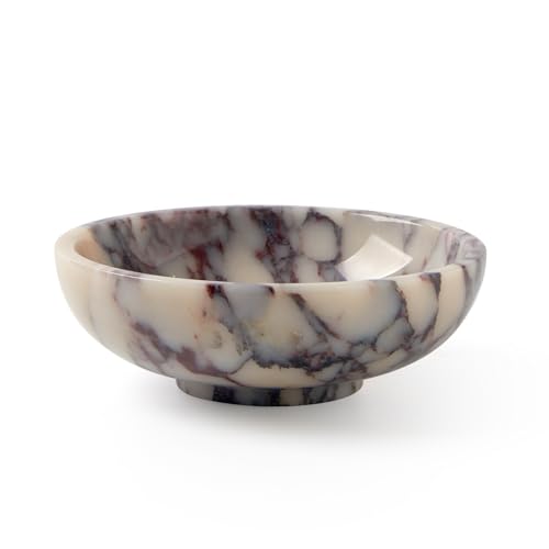 Luxury Natural Marble Decorative Bowl Medium 7-Inch Calacatta Viola Marble for Coffee Table Centerpiece Holder Decorative Catchall Dish for Dining Table Statement Accent Tray for Home Decor