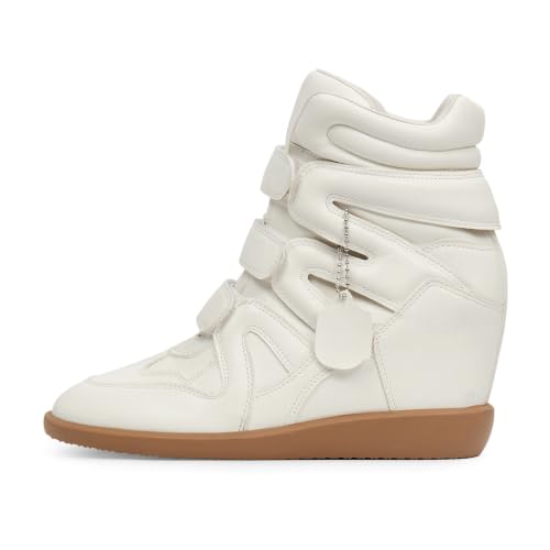 Image of Dsevht Hidden Wedge Sneakers for Women High Top Fashion Sneaker Suede High Heel Platform Tennis Triple Strappy Band Casual Vintage Dressy Comfy Campus Trendy Retro Sneaker
