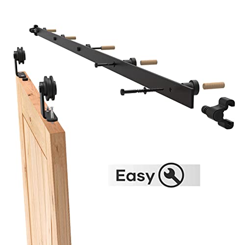 Image of CCJH 8.2FT Sliding Barn Door Hardware Kit, Heavy Duty, Smoothly and Silently, Easy to Install, Fit 49.2 inch Width Single Door Panel, T-Shaped Style Black