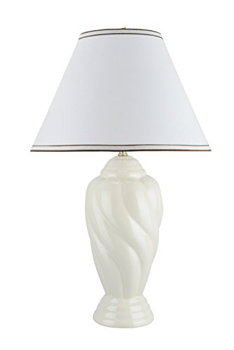 Aspen Creative 40064-1, 30 High Traditional Ceramic Table Lamp, Off White Finish with Hardback Empire Shaped Lamp Shade in Off White, 18 Wide