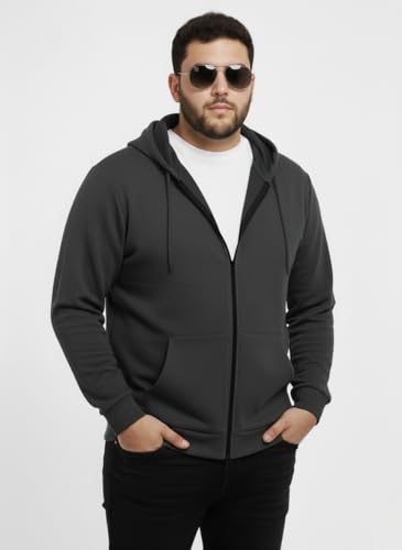 Image of UNSTD Men Solid Maroon Zip-Up Hoodie | Full Sleeve Hooded Sweatshirt with Kangaroo Pockets | Casual Winter Wear for Men