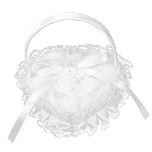 Unomor Romantic Heart Shaped Ring Pillow Lace Satin Wedding Ring Holder with Handle for Ceremonies Decorations and Special Occasions