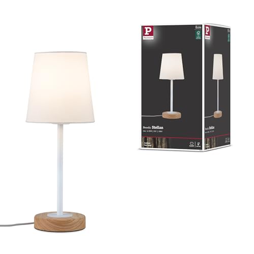 Paulmann 79636 Neordic Tischleuchte Stellan max. 1x20W Tischlampe für E27 Lampen Nachttischlampe Weiß/Holz 230V Stoff/Metall/Holz ohne Leuchtmittel