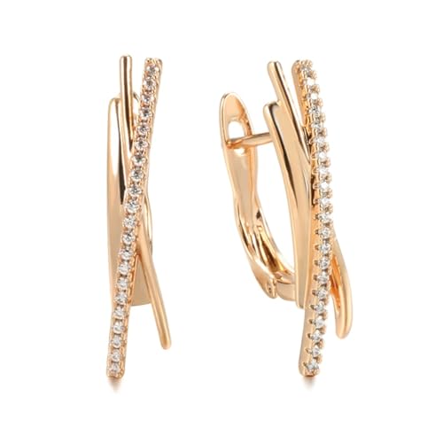 Bijoux boucles d'oreilles femme or rose 585 clips minimalistes forme croix