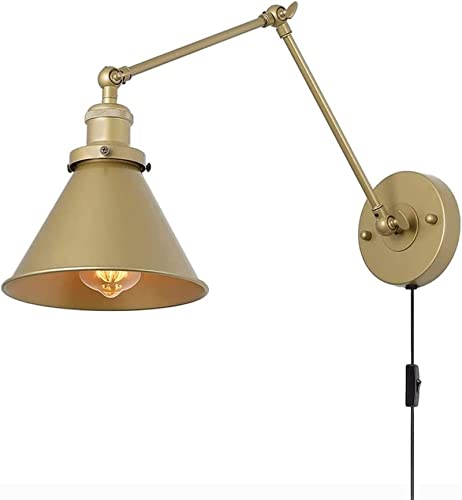 Lámparas de pared doradas plegables con brazo articulado vintage para instalación dual en salón