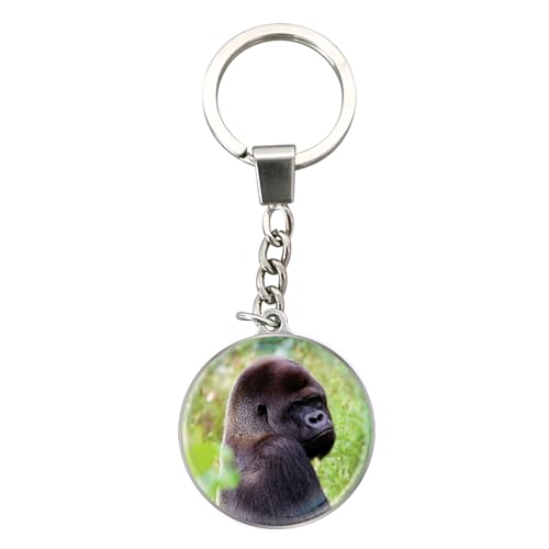 Magnidome Deluxebase Gorilla Keychain – Crystal Glass Dome Animal Key Ring with Stainless Steel Chain, Cute Gorilla Key Holder for Fun Bag Charms and Novelty Gifts.
