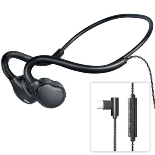 USB C Wired Headphones,Open Ear Headphones with Mic Air Conduction Wired Earbuds with Premium Sound Headset Perfect for with New iPhone 15 & 16, Samsung & Android Type C Phones- Black