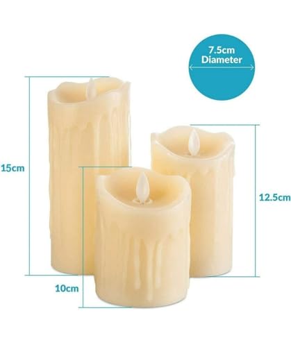 Image of Flameless LED Pillar Candles - Set of 3 Real Wax Candles with Flickering Flame, Battery Operated Lights for Home, Bedroom, Wedding & Event Decoration