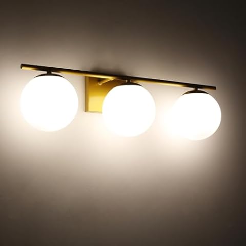 WPORDE Bathroom Vanity Light Fixtures 3 Lights, Minimalist Design Bedroom Decorative Lamps with Milk White Glass Globe, Wall Sconces for Mirror, Bedroom, Living Room, Hallway Cover