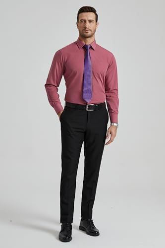 Image of HISDERN Mens Dress Shirt with Tie Pocket Square Set Classic Button Down Shirt Matching Tie Long Sleeve Shirts