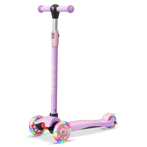 Dribbl 3-Wheel Kids Scooter - Lean-to-Steer Technology, Adjustable Height Handlebar, Wide Anti-Slip Deck, Scooter for Boys & Girls Ages 3+, Child Safety Approved, Support Riders Up to 165 lbs, Purple by Dribbl - Used condition - US$31.27
