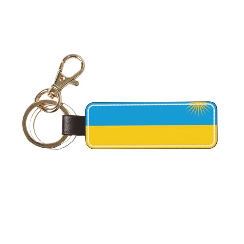 Ninainaid Porte-clés de voiture en cuir véritable avec drapeau du Rwanda - Porte-clés universel pour homme et femme