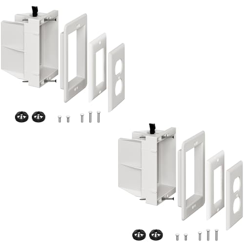 DVFR1W-1 Recessed Outlet Box, 2Pcs Recessed Electrical Box for Wall Mount TV, Outlet Mounting Box for New Construction&amp;Retrofit Projects, Wall Outlet Box with Duplex &amp; Decorator Style Covers,1-Gang