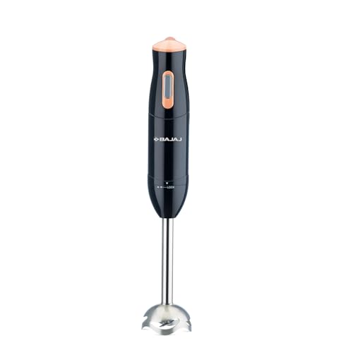 Bajaj HB 21 Silent 300 Watts Hand Blender | Detachable ABS Blender Stem | Penta Flow Breaker | Easy Click Fit Locking | 2 Yr Warranty ?Black & Peach?