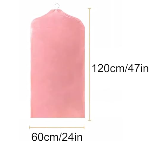 2Pcs 47in Garment Bags for Hanging Clothes, Pink, Plastic Garment Covers, Transparent Visibility, for Home Storage, Travel2