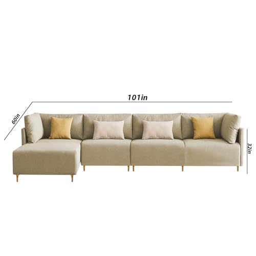 Image of Carina LHS 6 Seater L Shape Sofa Set for Living Room (Cream Fabric) Premium Fabric Sofa