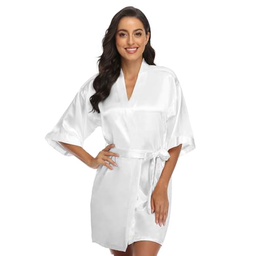 Women's Kimono Bride Bridesmaid Robes with Rhinestones Short Satin Bathrobes Wedding Party Getting Ready Day3