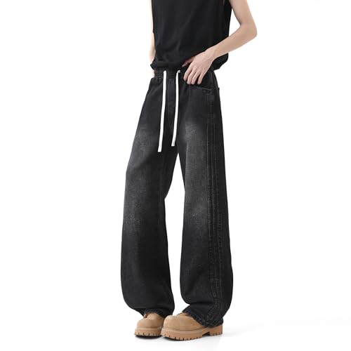 Men's Baggy Hip Hop Denim Jeans, Black, Wide Leg Skater Style, Relaxed Fit, Streetwear, Y2K Classic Vintage Design4