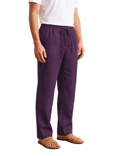 Image of TAGDO Cotton Linen Pants for Man | Lightweight & Breathable Fabric | Elastic with Drawstring | Straight Fit & One Side Zip Pocket | Casual, Holidays, Travel & Everyday Wear (2076)