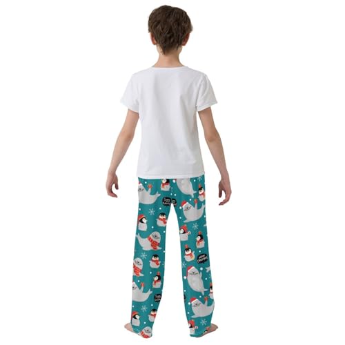 ZZXXB Merry Christmas Sea Lion Penguin Boys Long Pants Soft Trousers Elastic Waist Kids Lounge Bottoms with Pockets S-XL3