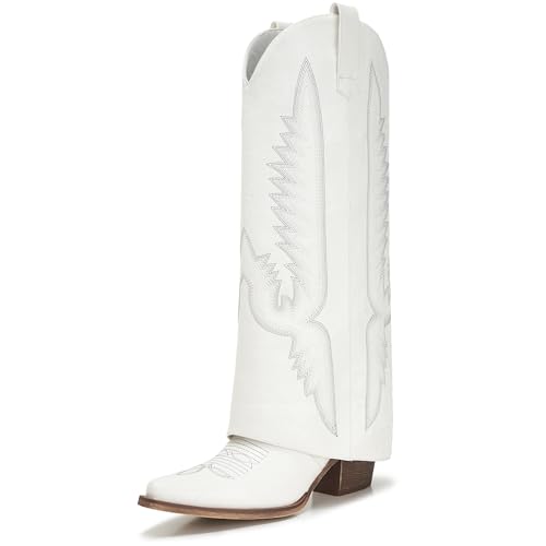 Image of Fold Over Boots for Women Pointy Pull-on Wedge Heel Knee Shark Boot With Side Zipper Padlock Design