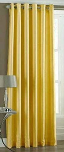The Elegant Rooms Premium Thick Polyester Long Crush Curtains (Yellow, 7 Feet) - Set of 1