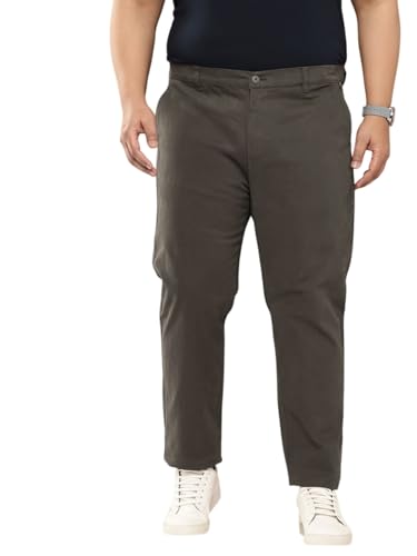 Image of Thomas Scott Men's Smart Plus Size Regular Fit Solid 100% Cotton Chinos Trouser with 4 Pockets | Woven Casual Pants