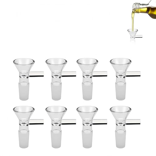 9 Glass Funnels - 14mm with Handle, Multipurpose Clear Glass Funnel for Lab & Bottles