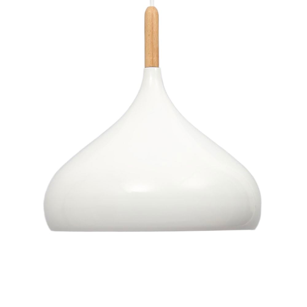 Metalowy abażur Lampa wisząca Oświetlenie sufitowe Nowoczesna biała dekoracja Klosz Żyrandol Oprawy oświetleniowe E27 z drewnianą podstawą Oświetlenie wewnętrzne Made in China vision