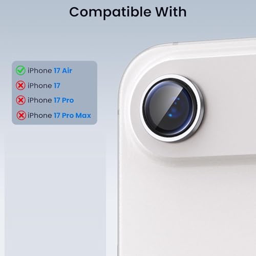 Image of Skinomi Camera Lens Protector Compatible with iPhone 17 Air, [Anti-Scratch] Premium Tempered Glass Film Aluminum Alloy Lens Ring Cover- Cloud White Titanium