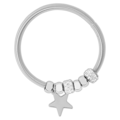Image of I Jewels Fashion Stylish Silver Plated Adjustable Charm Bracelet with Stone Beads for Women