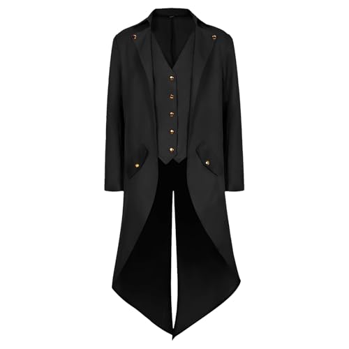 KGIHPC Herren Steampunk Vintage Frack Jacke Mittelalter Gothic Viktorianischen Gehrock Uniform Halloween Kostüm (Schwarz, XL)