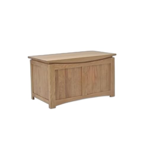 Image of Crescent Solid Oak Blanket Box - Home Bedroom Furniture - Wooden Ottoman Storage With Lid - Ready Assembled - H50 x W90 x D47 cm