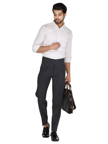 Image of MALENO Tapered Stretchable Poly Lycra Double Pleated Broad Waist Band Gurkha Pants for Men | Korean Fashion Dress Pant for Men