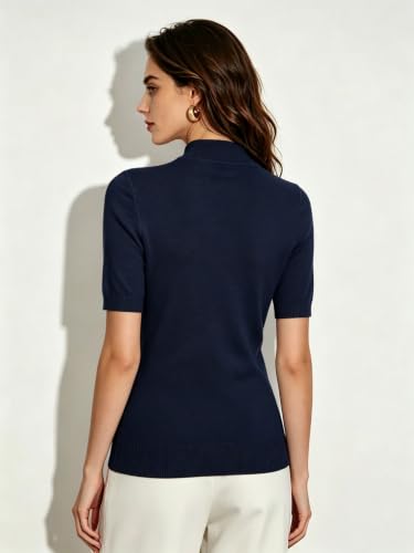 Image of Short Sleeve Mock Neck Turtleneck Sweater Tops Knit T Shirts Capsule Wardrobe Essentials