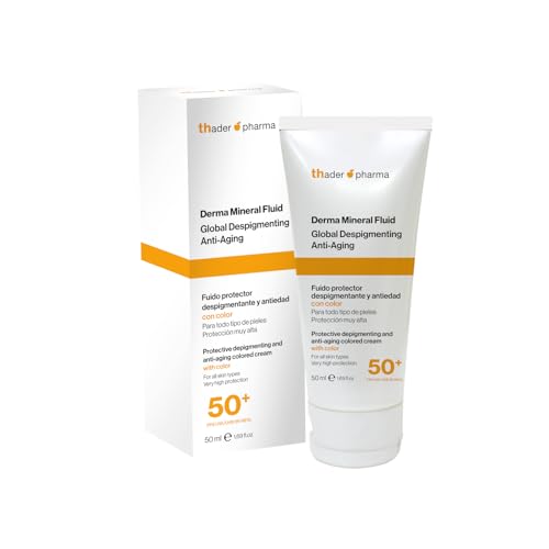 Thader Pharma Protector solar mineral facial con color Derma Mineral Fluid con acción despigmentante y antiedad, SPF 50+, 50 ml