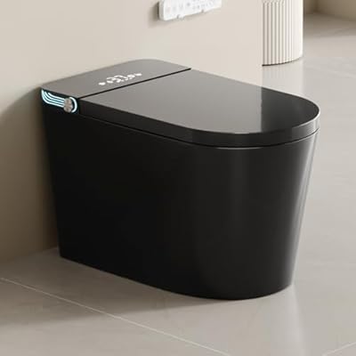 Black Smart Toilet with Auto Open/Close Lid, Modern Intelligent Tankless One Piece Toilet with Bidet Built In, Warm Water, Warm Air Drying, Self-Cleaning Heated Seat Toilet with Remote Control.