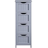 Topeakmart Wooden Floor Cabinet w/ 4 Drawers, Hallway Cabinet Free Standing Storage Organizer for Bathroom/Kitchen/Living Room, Gray