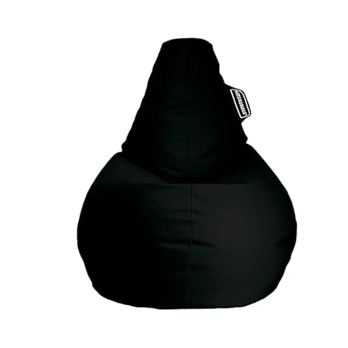 PUFFSMANIACS® Puff Pera Polipiel XL Convencional con Relleno Y Garantia Incluido. Negro Cover