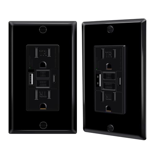 15A GFCI Outlet with USB C&amp;A, Self-Test TR ETL Listed Black 2 Pack