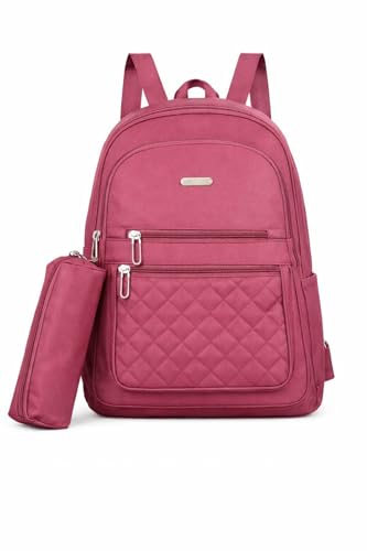 Mochila Feminina Escolar com Estojo Reforçada Trabalho Faculdade Juvenil Impermeável (Rose)