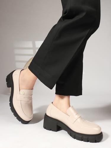 Image of Carlton London Chunky Heel Loafers for Women - Classic Style with Modern Comfort - Perfect for Work & Everyday
