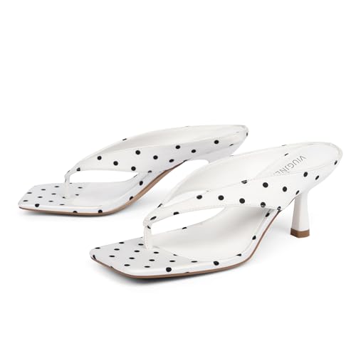 Image of VIUGJNEX Women's Kitten Heels Flip Flops Slip On Open Toe Low Heels Thong Square Slide Summer Fashion Party Heeled Dressy Sandals for Women