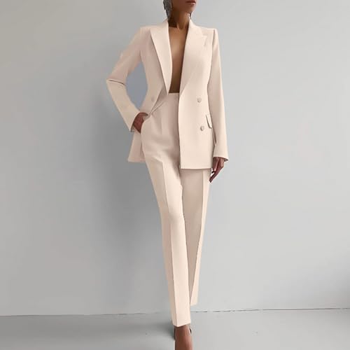 Pant Suits for Women 2 Piece Double Breasted Blazer and High Rise Straight Leg Pants Sets Professional Work Outfits2