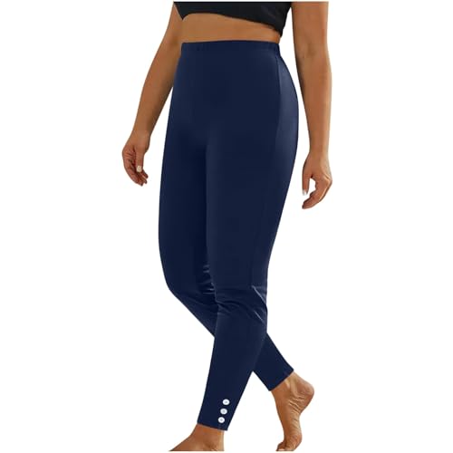 Leggings capri de cintura alta para mujer, elásticos, control de abdomen, cómodos, suaves, pantalones largos de yoga, botones sólidos, ajustados, para entrenamiento, gimnasio, leggings de longitud