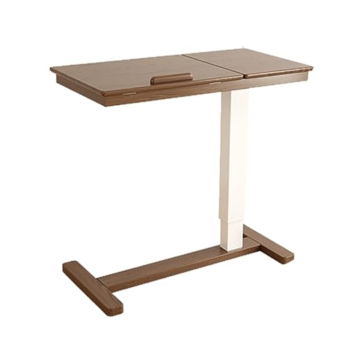 Table de lit en bois massif avec roulettes pour ordinateur portable - Hauteur réglable - Pression d'air - Finition laiton