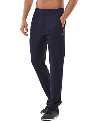 BALEAF EVO Men's Lightweight Sweatpants Nylon Running Pants Breathable Dry Fit Workout Joggers Lounge Pockets Navy Large