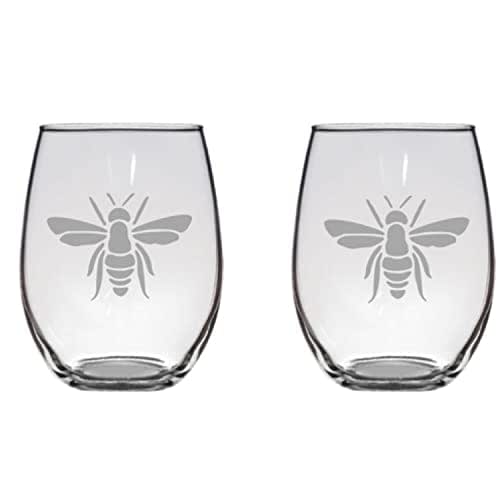 Honey Bee Etched Stemless Wine Glasses Set of 2/4/6/820