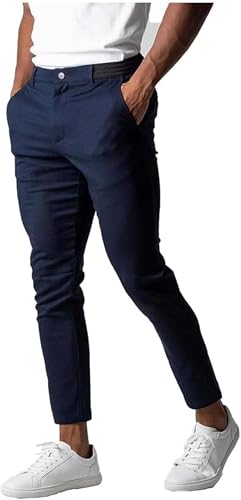 Foueo Active Chinos, Men's Chino Pants Casual Stretch Waist Tapered Trousers with Pockets, Fit Chinos Solid Pants for Men